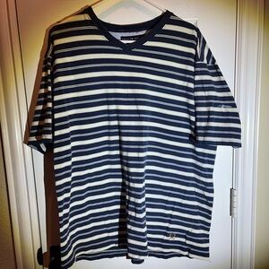 Tommy Hilfiger Blue and White Striped Short Sleeve Tee